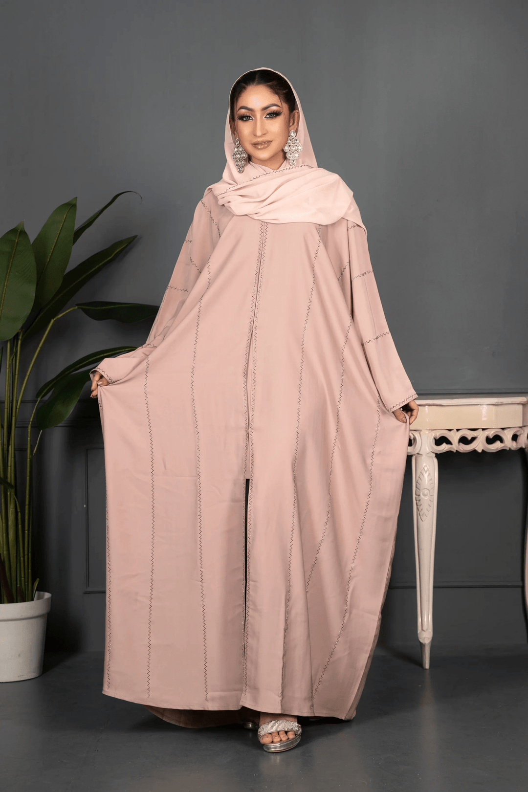 crystal Stone Detail butterfly Open Abaya for Women - Abaya Elegance
