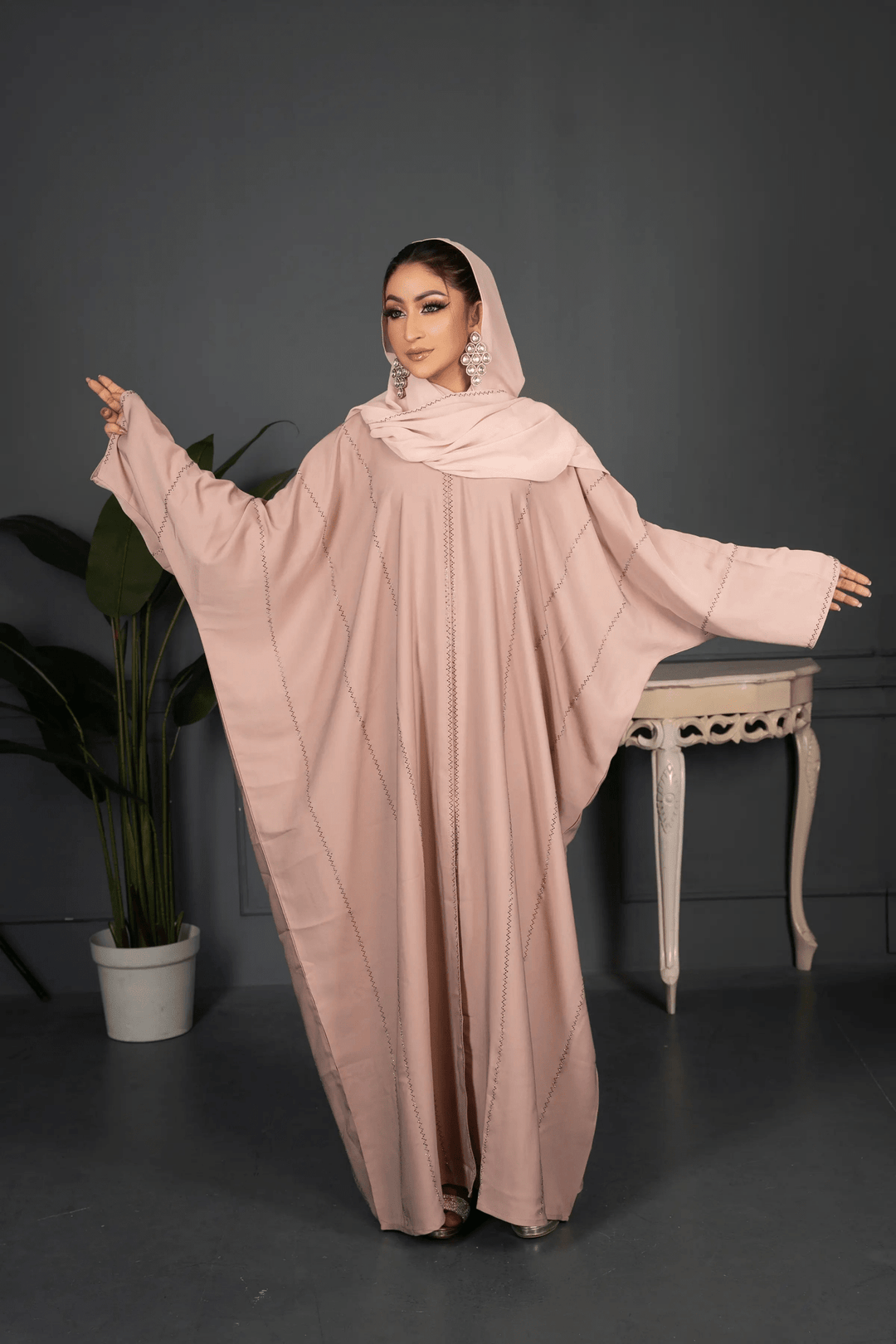 crystal Stone Detail butterfly Open Abaya for Women - Abaya Elegance