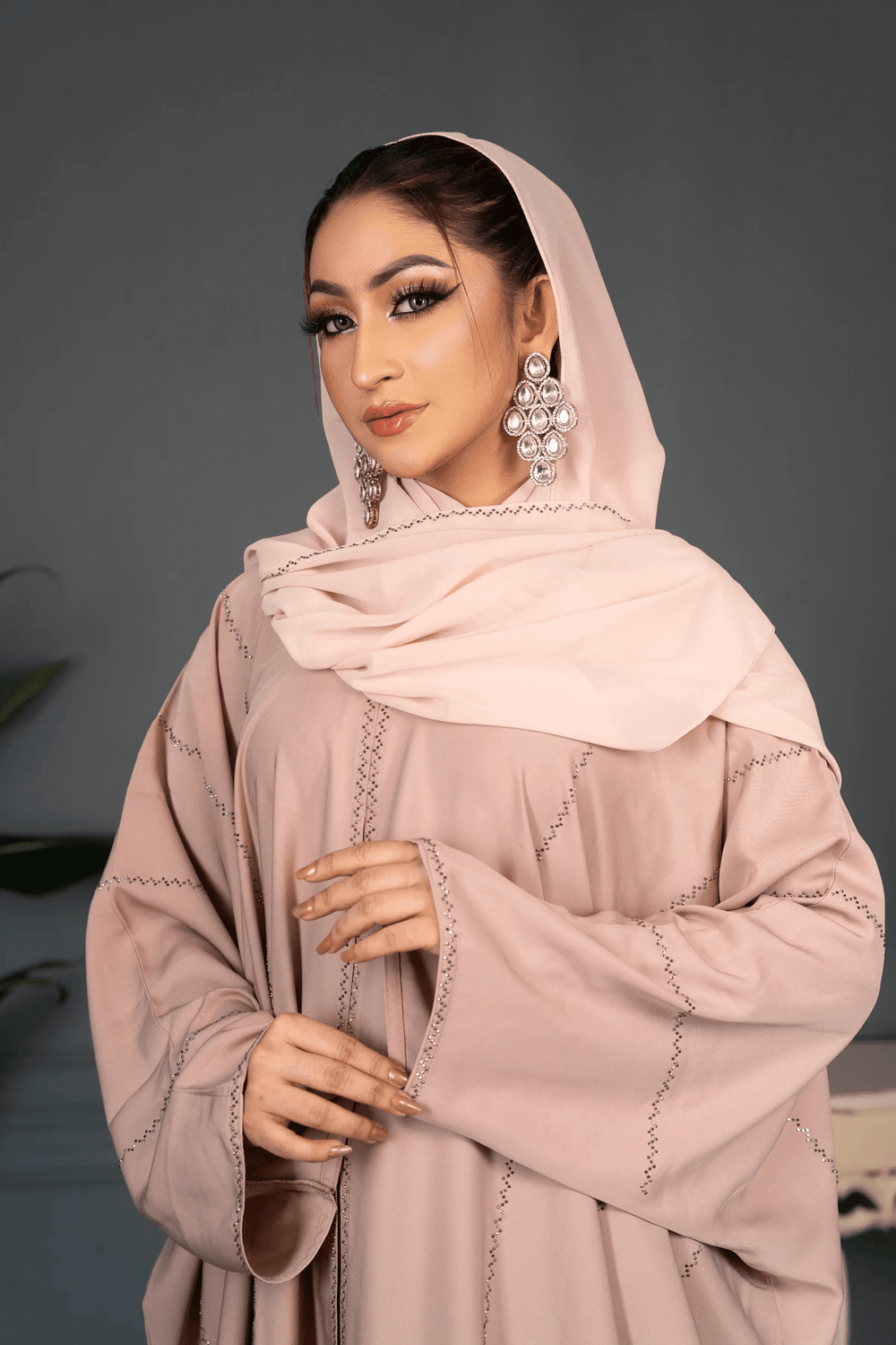 crystal Stone Detail butterfly Open Abaya for Women - Abaya Elegance