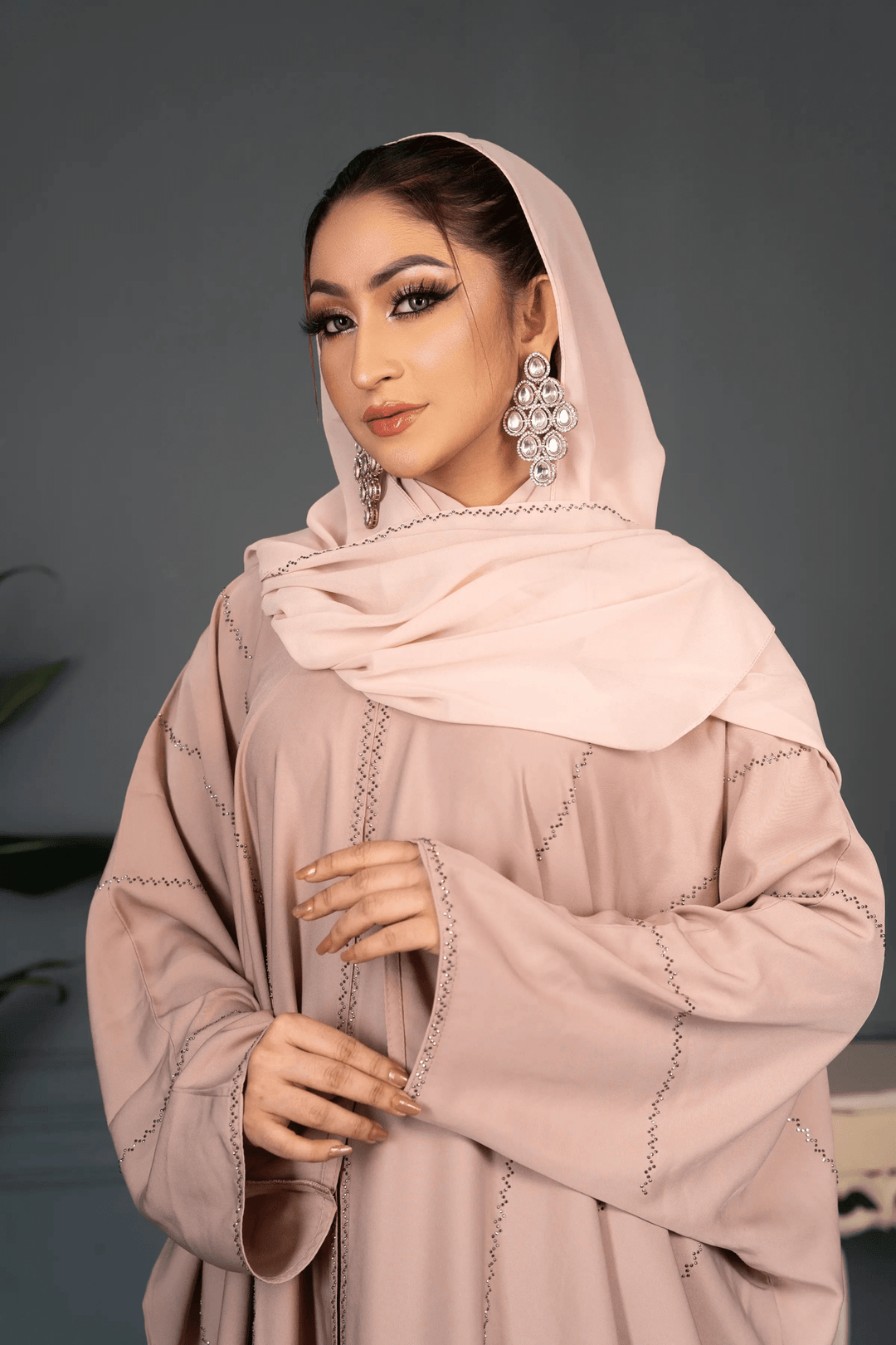 crystal Stone Detail butterfly Open Abaya for Women - Abaya Elegance