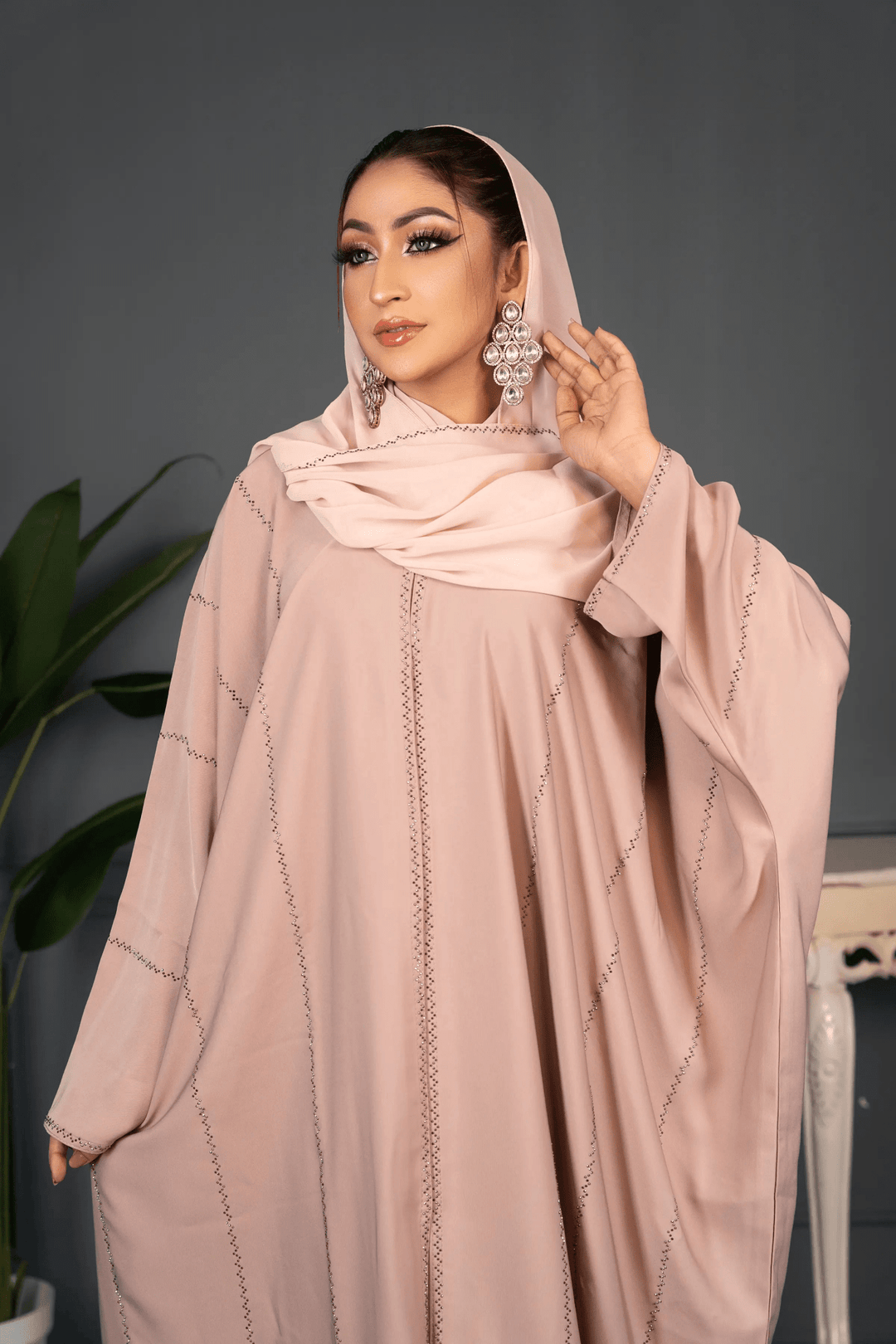 crystal Stone Detail butterfly Open Abaya for Women - Abaya Elegance