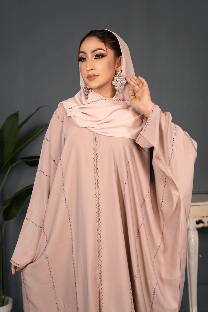 crystal Stone Detail butterfly Open Abaya for Women - Abaya Elegance