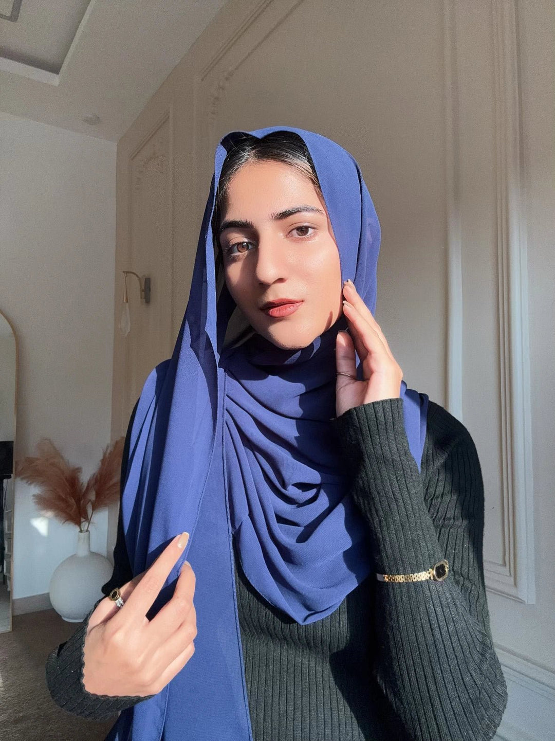 Deep Blue Chiffon Hijab - Abaya Elegance
