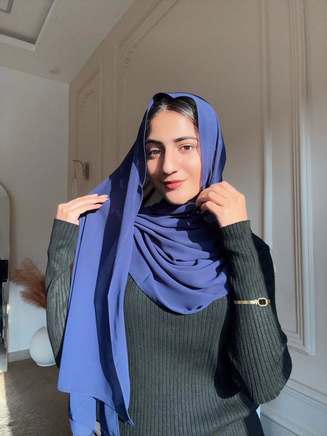 Deep Blue Chiffon Hijab - Abaya Elegance