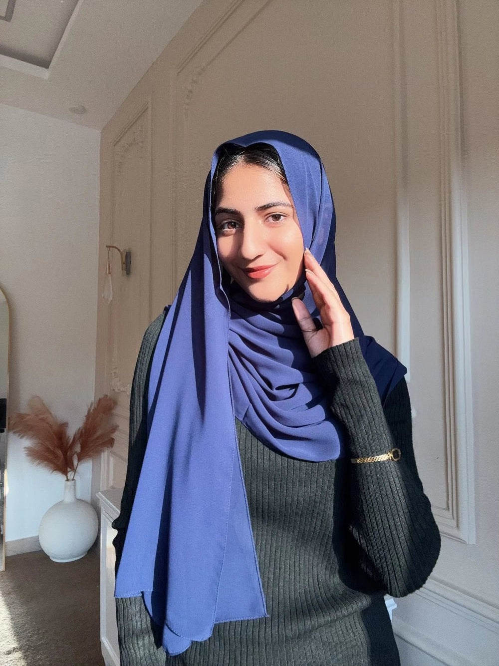 Deep Blue Chiffon Hijab - Abaya Elegance