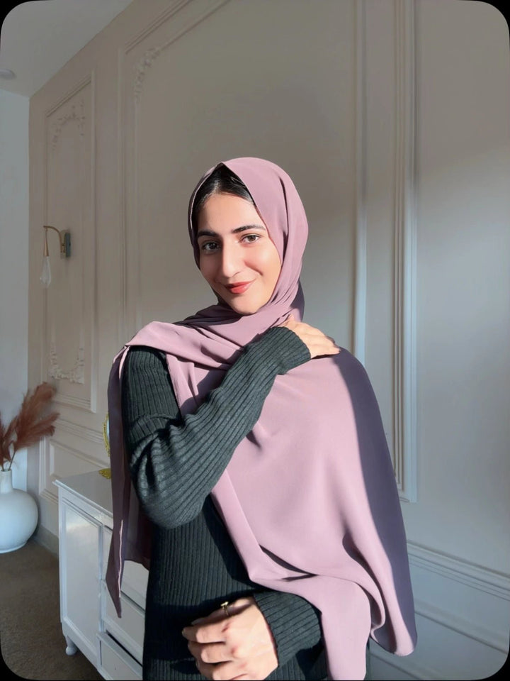 Dusty Mauve Chiffon Hijab - Abaya Elegance