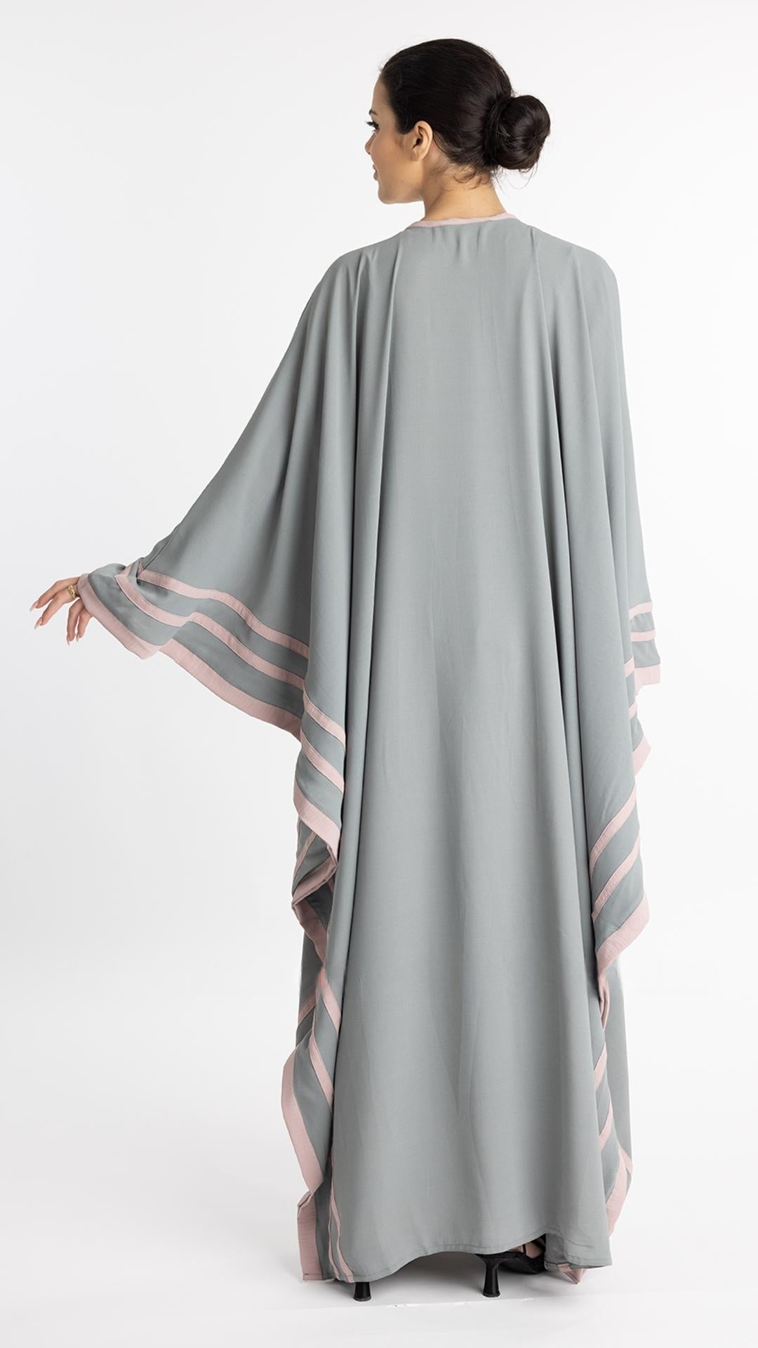Elegant Chrome Grey Kaftan Abaya - Abaya Elegance