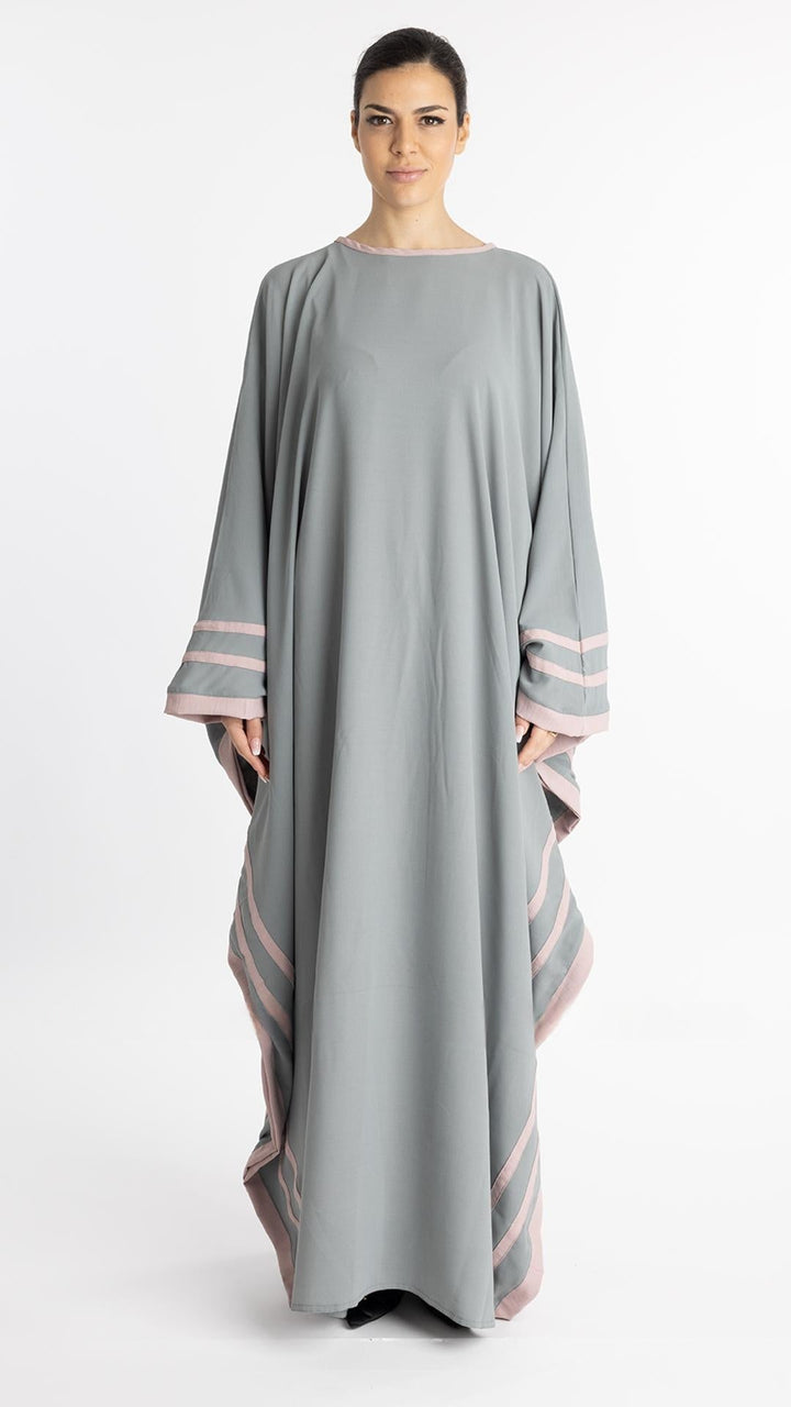 Elegant Chrome Grey Kaftan Abaya - Abaya Elegance