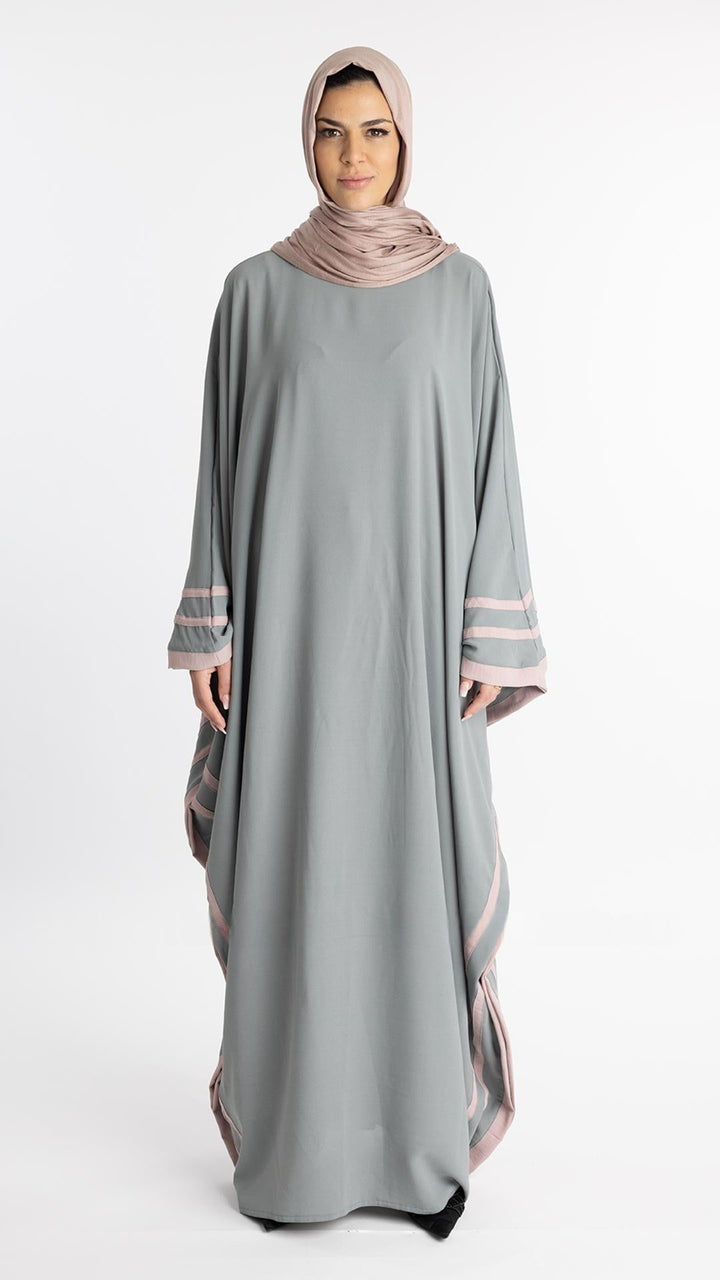 Elegant Chrome Grey Kaftan Abaya - Abaya Elegance