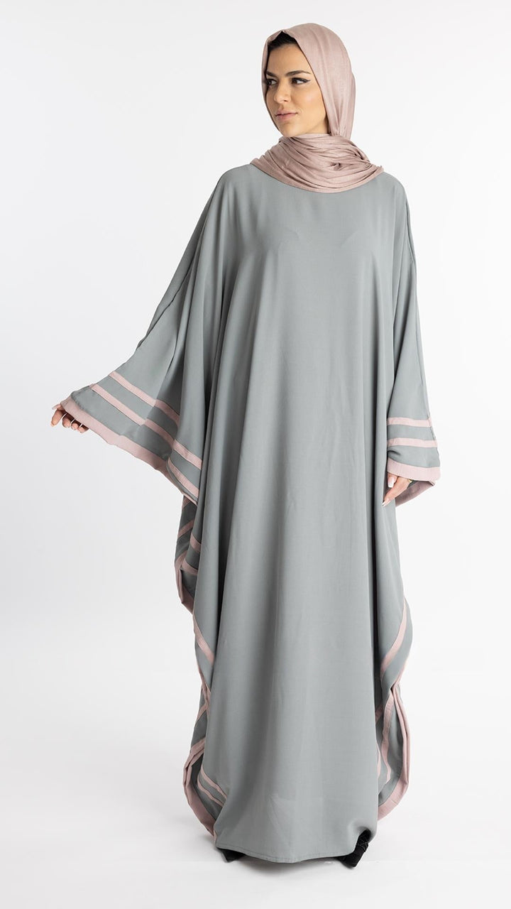 Elegant Chrome Grey Kaftan Abaya - Abaya Elegance