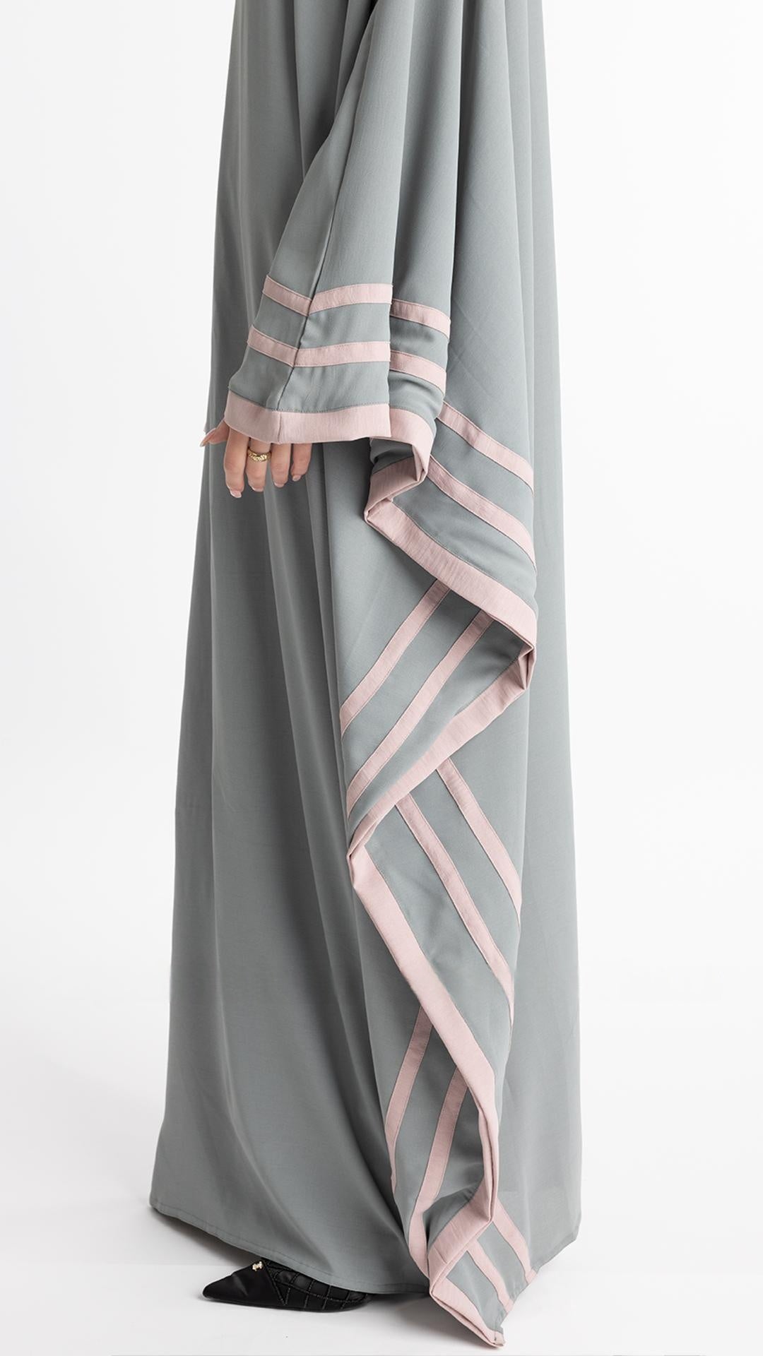 Elegant Chrome Grey Kaftan Abaya - Abaya Elegance