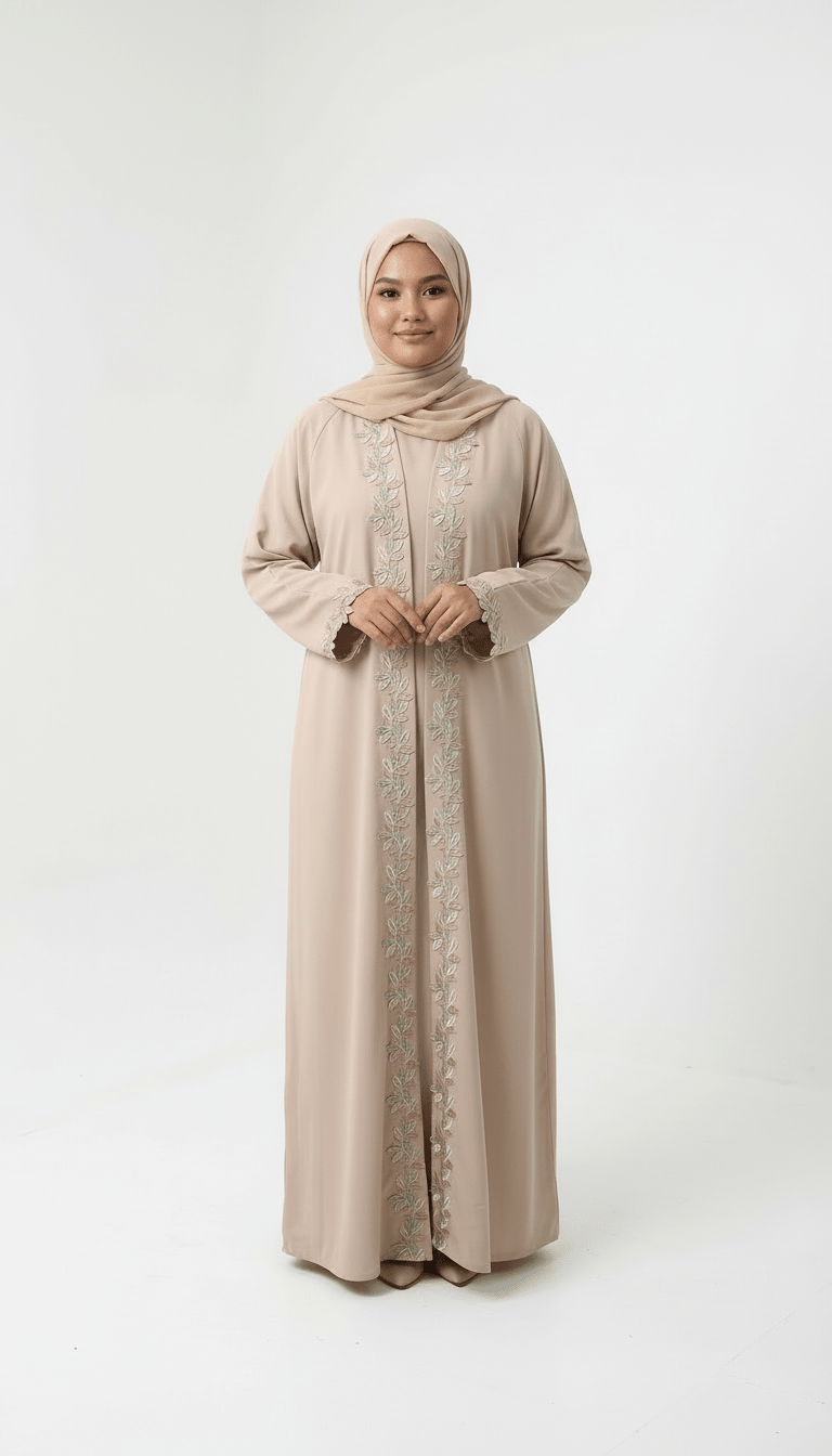 Embroidered Closed Abaya with Elegant Leaf Detailing - Abaya Elegance