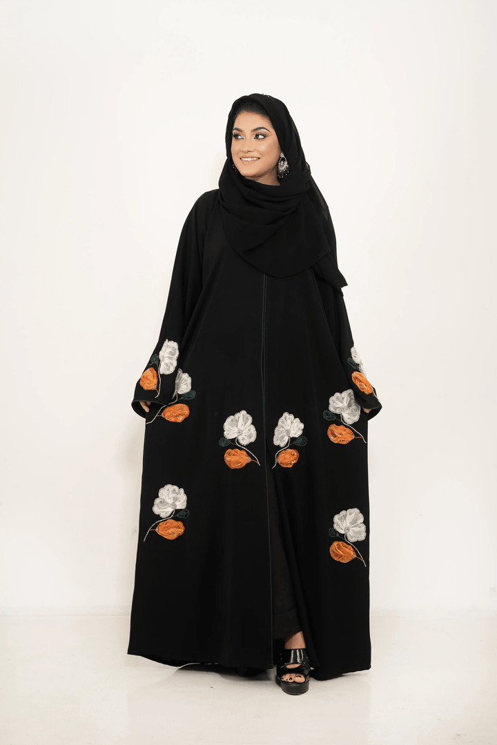 Floral Handcrafted Dubai Abaya with Elegant Handmade Details - Abaya Elegance