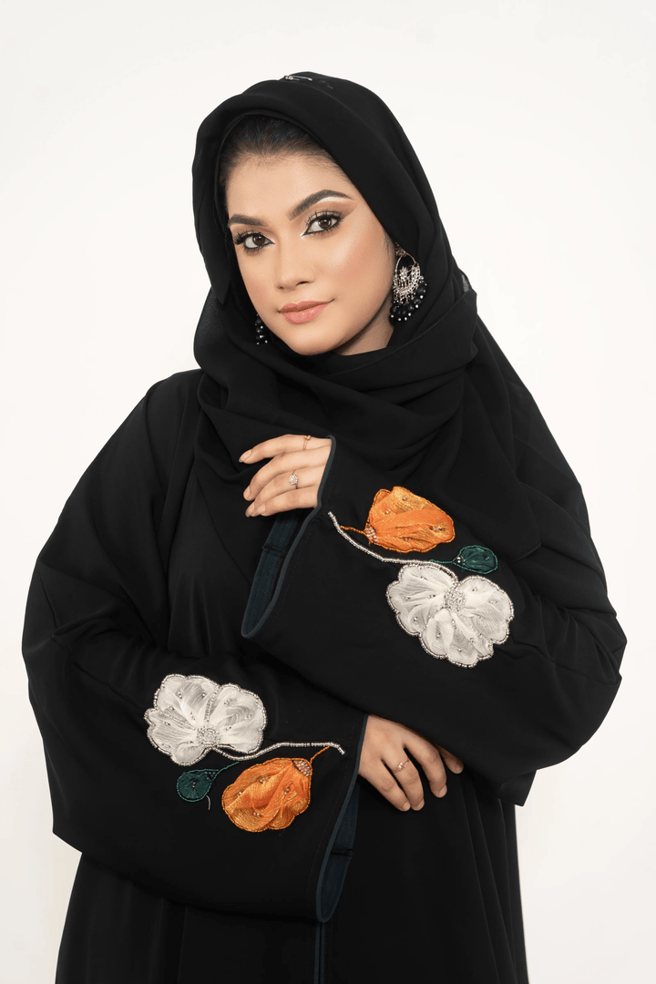 Floral Handcrafted Dubai Abaya with Elegant Handmade Details - Abaya Elegance