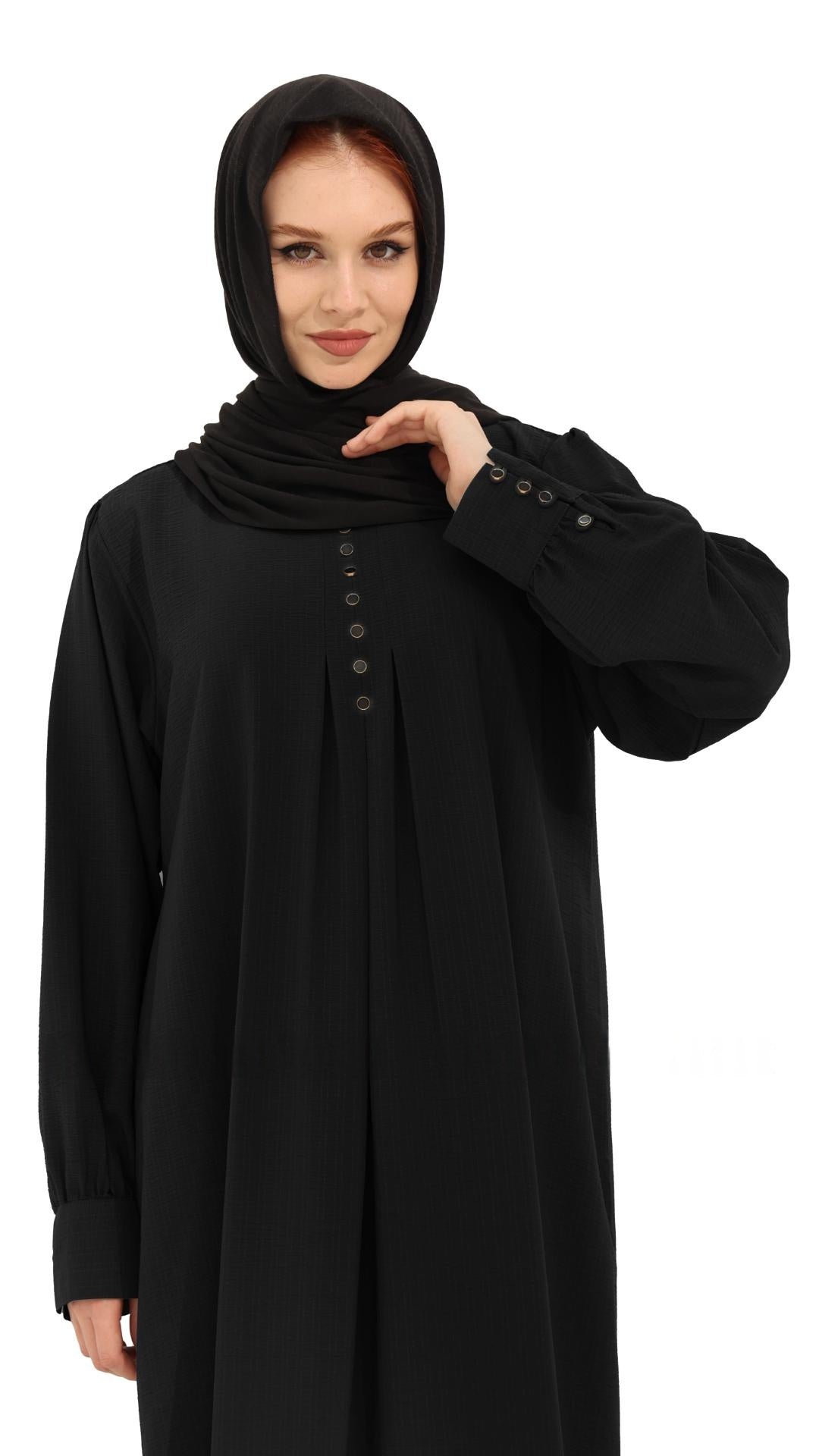 Gorgeous Abaya with Show Buttons in Black - Abaya Elegance