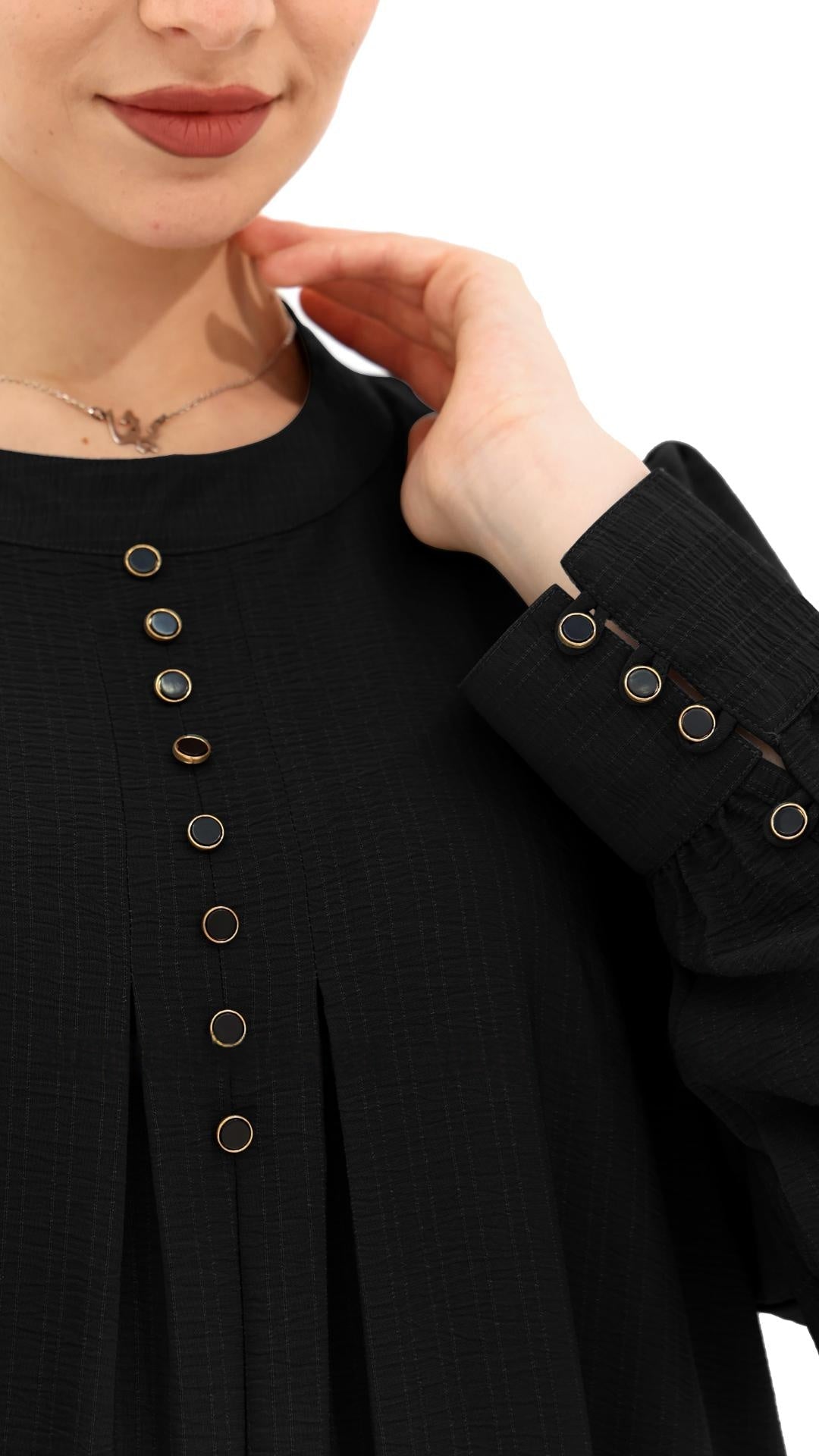 Gorgeous Abaya with Show Buttons in Black - Abaya Elegance