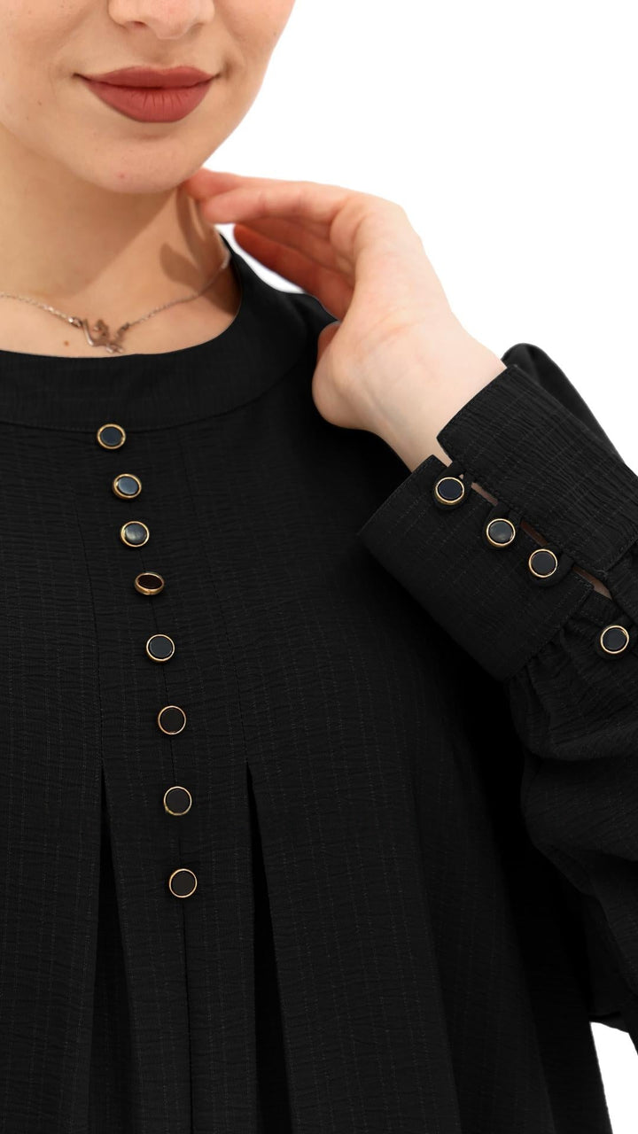 Gorgeous Abaya with Show Buttons in Black - Abaya Elegance