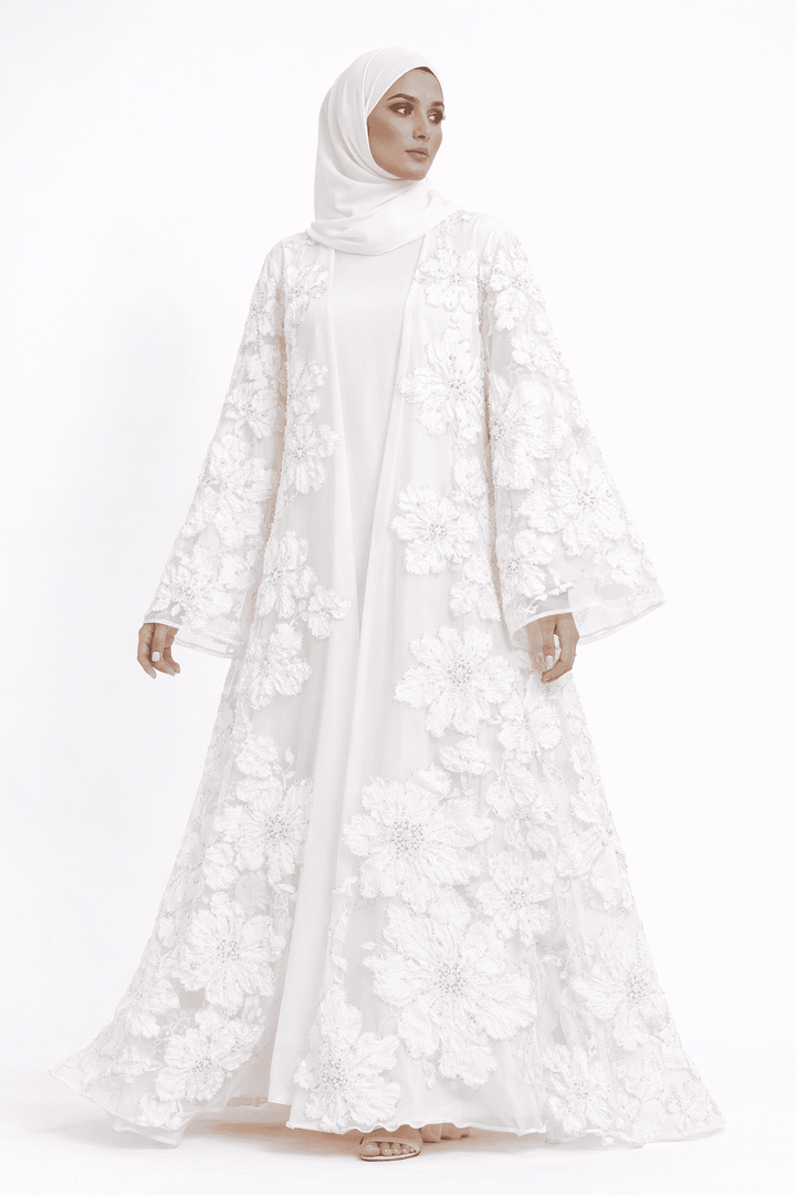 Ivory Bloom Essence Abaya - Abaya Elegance