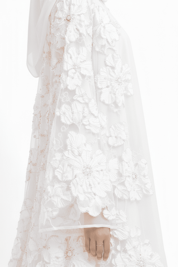Ivory Bloom Essence Abaya - Abaya Elegance