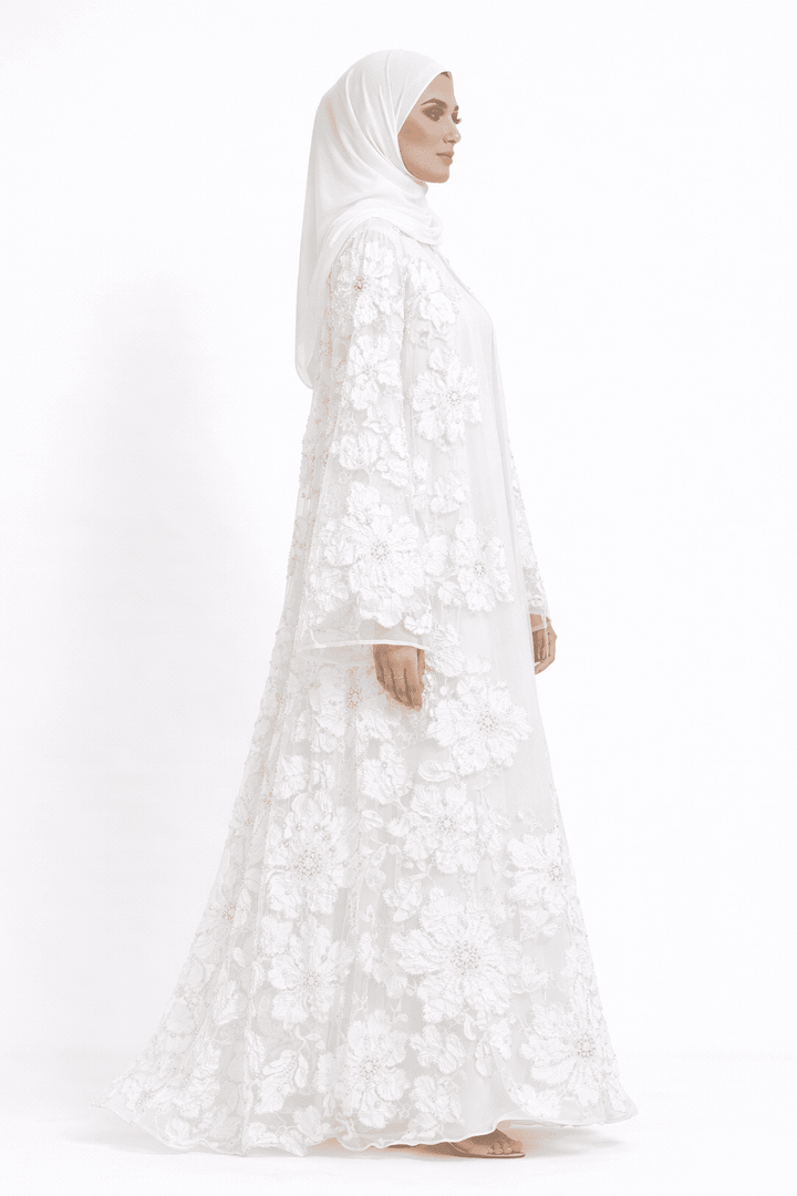 Ivory Bloom Essence Abaya - Abaya Elegance