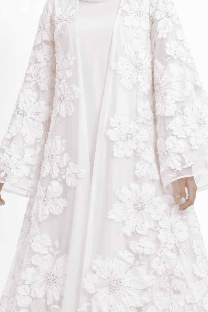 Ivory Bloom Essence Abaya - Abaya Elegance