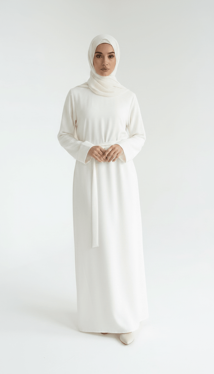 Ivory Grace Daily Abaya With Pocket And Belt - Abaya Elegance