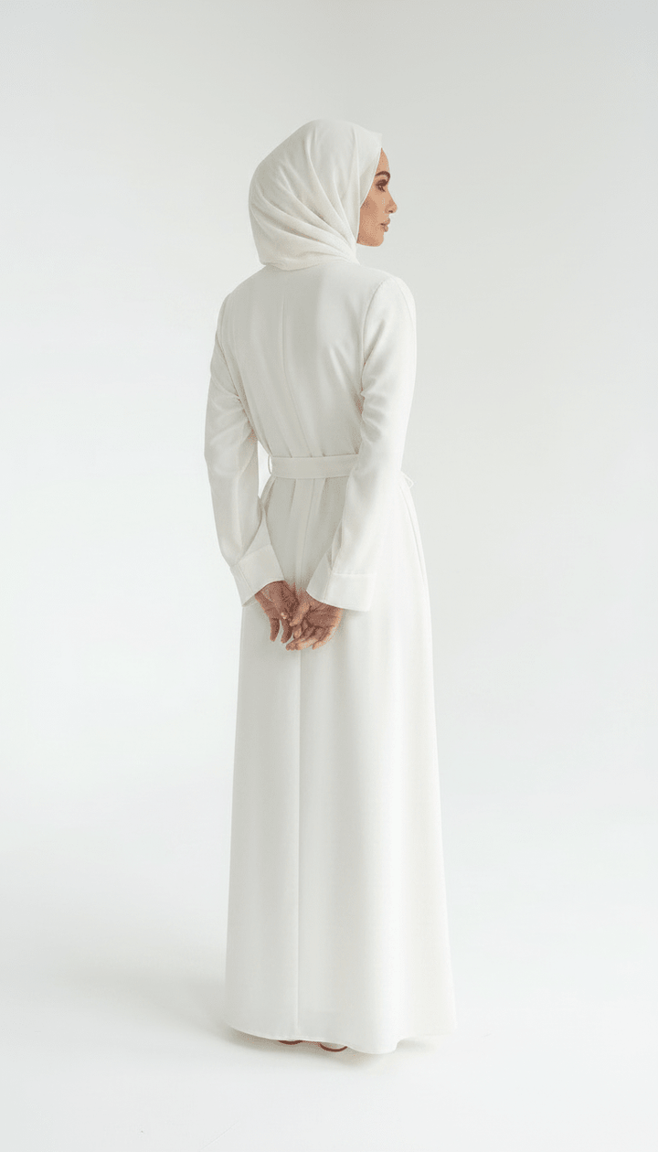 Ivory Grace Daily Abaya With Pocket And Belt - Abaya Elegance