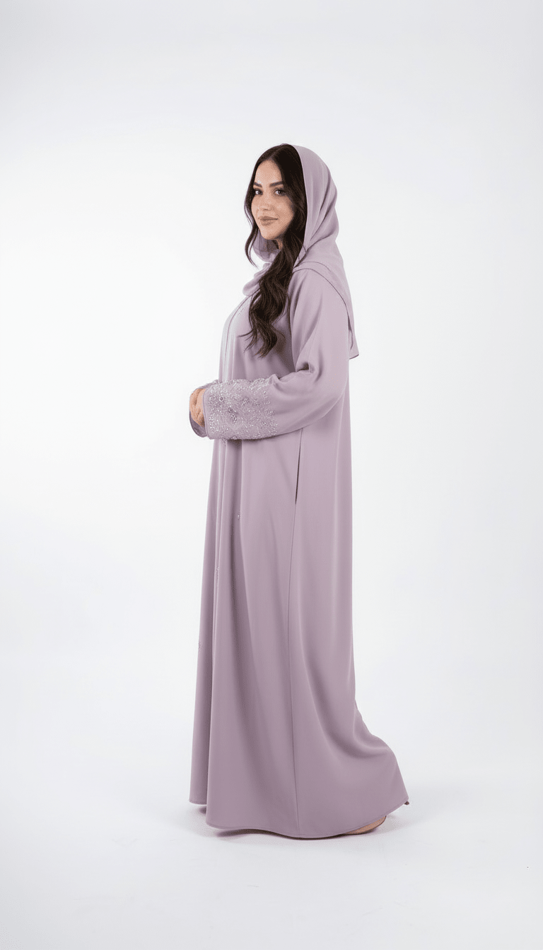 Lilac Embroidered Front Open Abaya - Abaya Elegance
