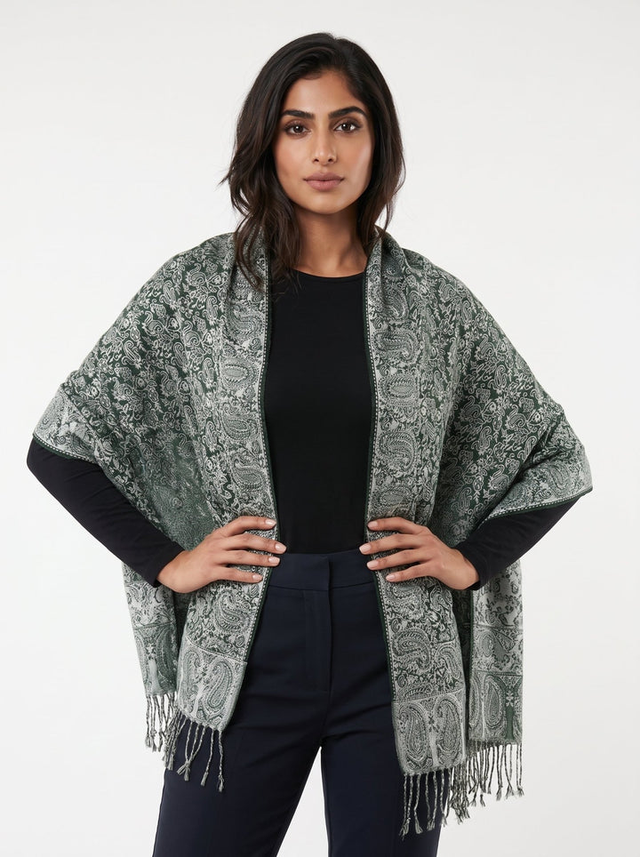 Luxury Cashmere Paisley Shawl – Emerald Sage | Premium Soft Wrap - Abaya Elegance