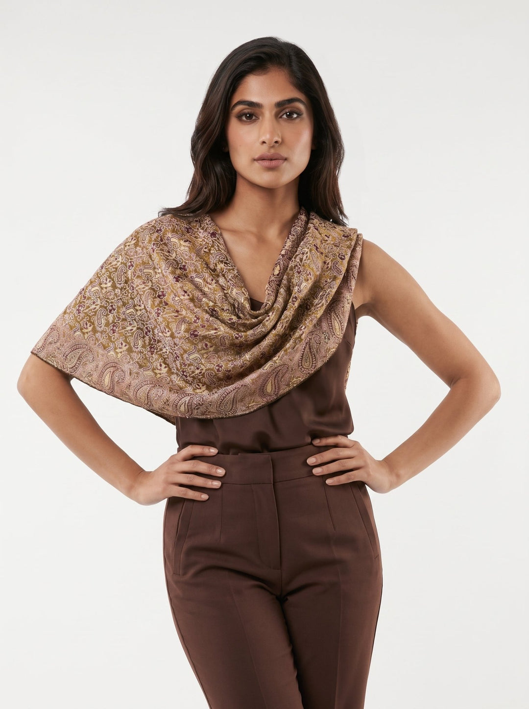 Luxury Cashmere Paisley Shawl – Golden Mocha | Made for Every Season - Abaya Elegance