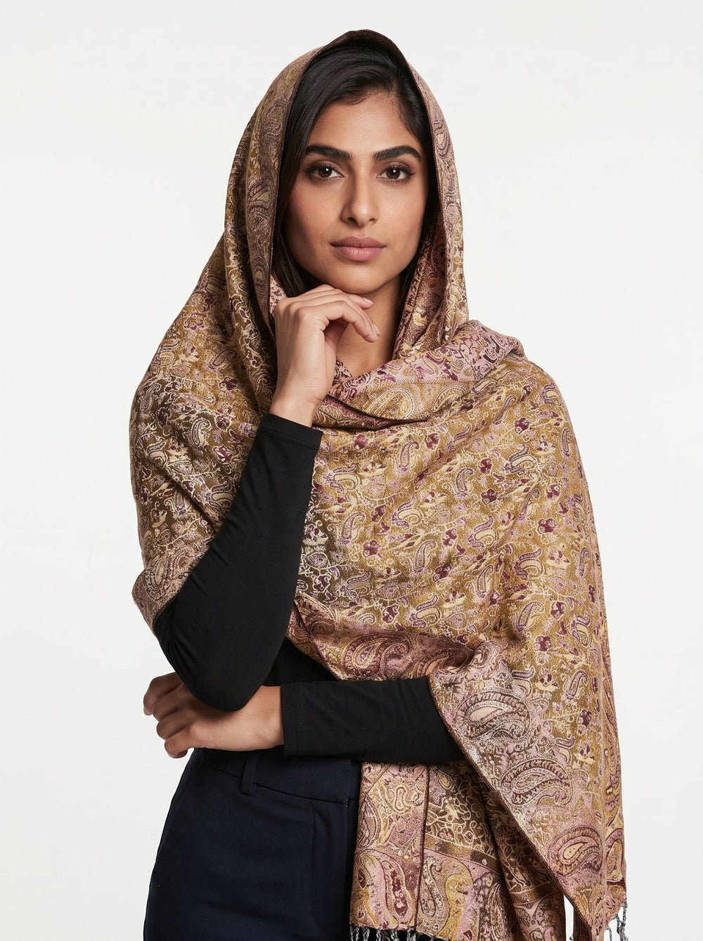 Luxury Cashmere Paisley Shawl – Golden Mocha | Made for Every Season - Abaya Elegance