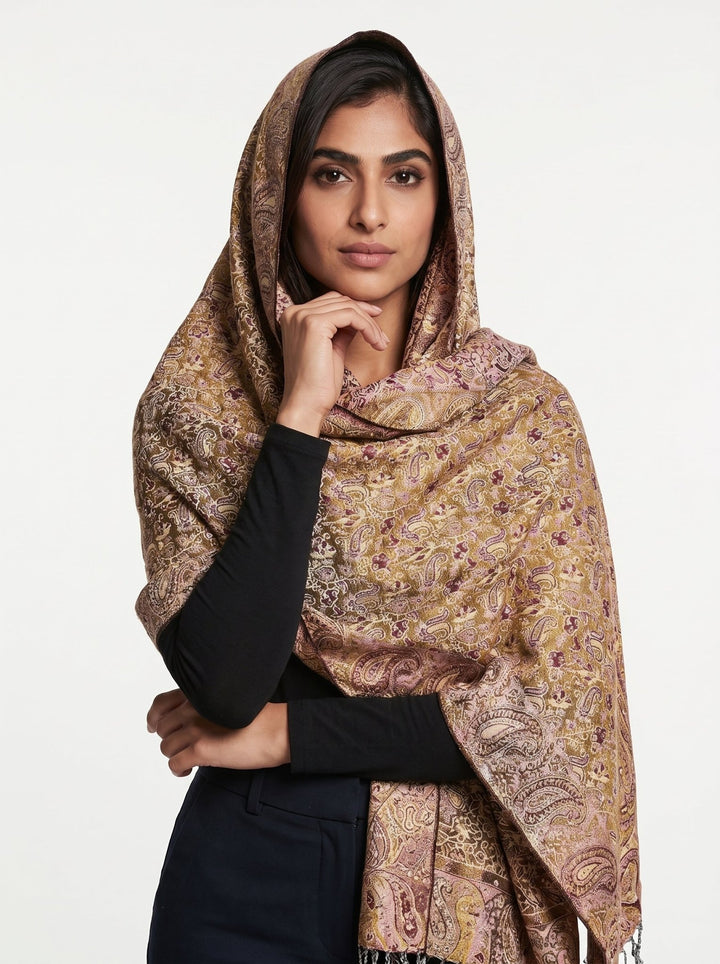 Luxury Cashmere Paisley Shawl – Golden Mocha | Made for Every Season - Abaya Elegance