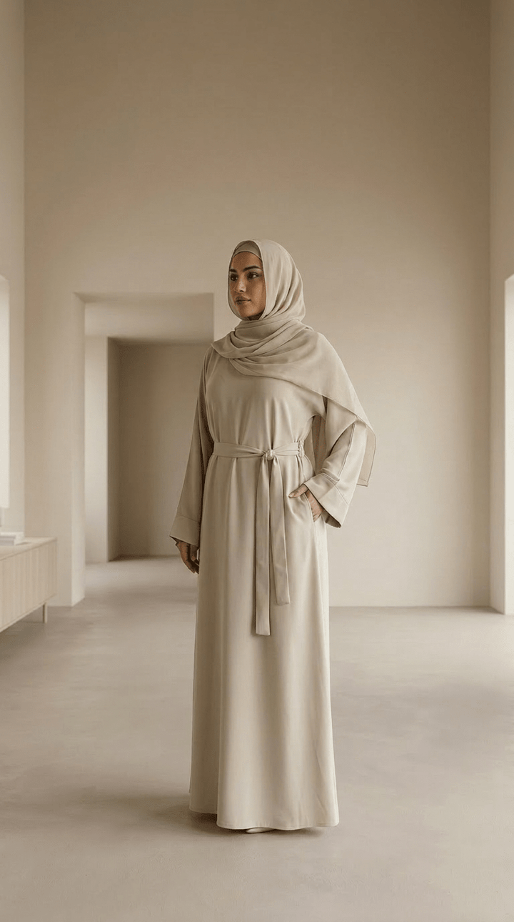 Minimal Luxe Daily Abaya With Belt and Pocket - Abaya Elegance