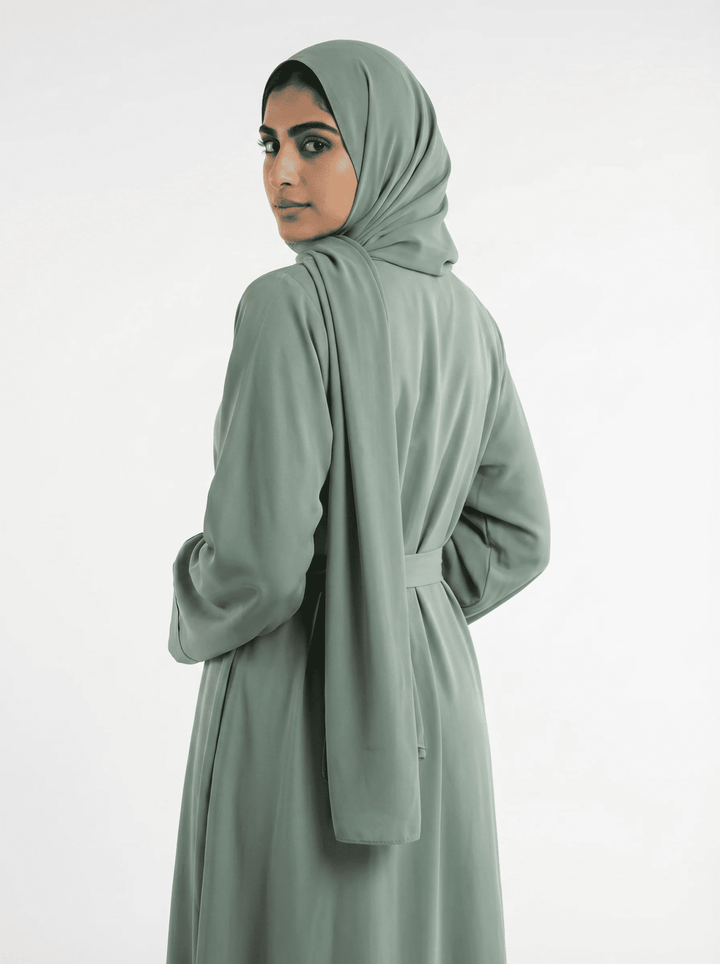 Mint Flow Elegance – Belted 3-Piece Abaya Set