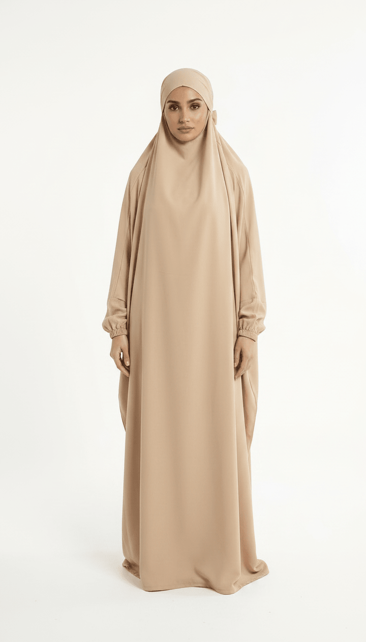 One Piece Jilbab With Niqab - Beige - Abaya Elegance