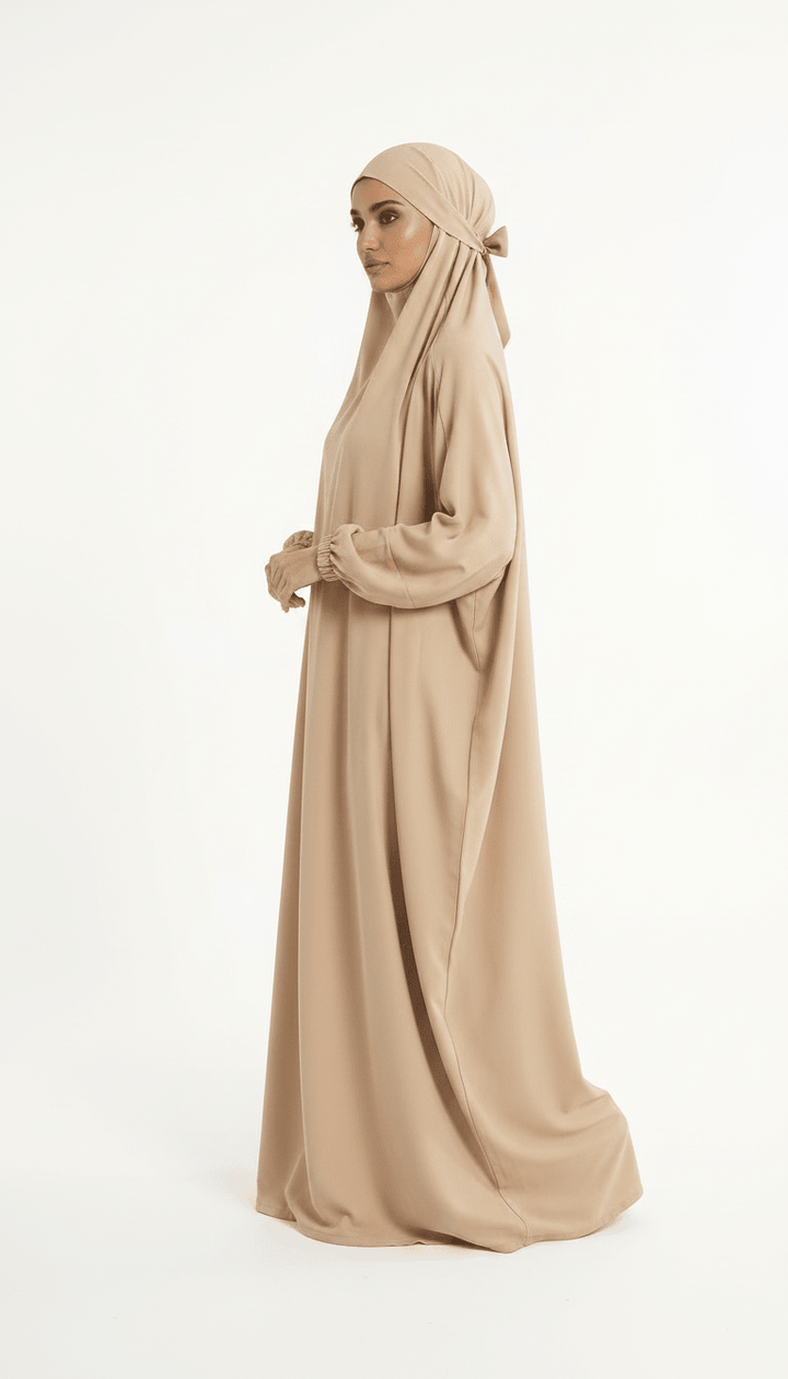One Piece Jilbab With Niqab - Beige - Abaya Elegance