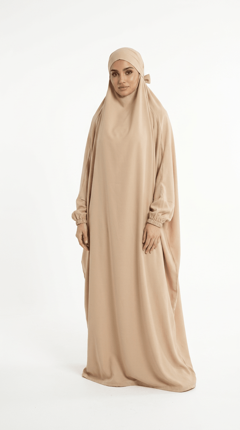 One Piece Jilbab With Niqab - Beige - Abaya Elegance