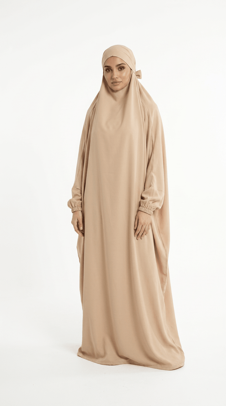 One Piece Jilbab With Niqab - Beige - Abaya Elegance
