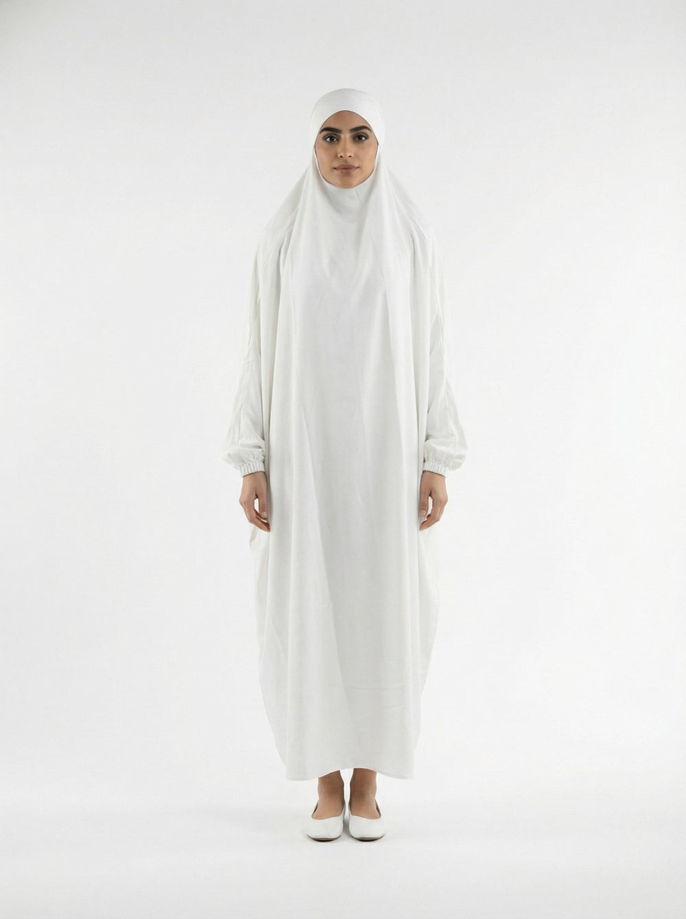 One Piece Jilbab With Niqab - White - Abaya Elegance