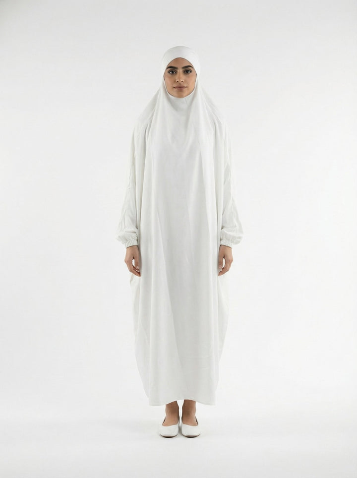 One Piece Jilbab With Niqab - White - Abaya Elegance