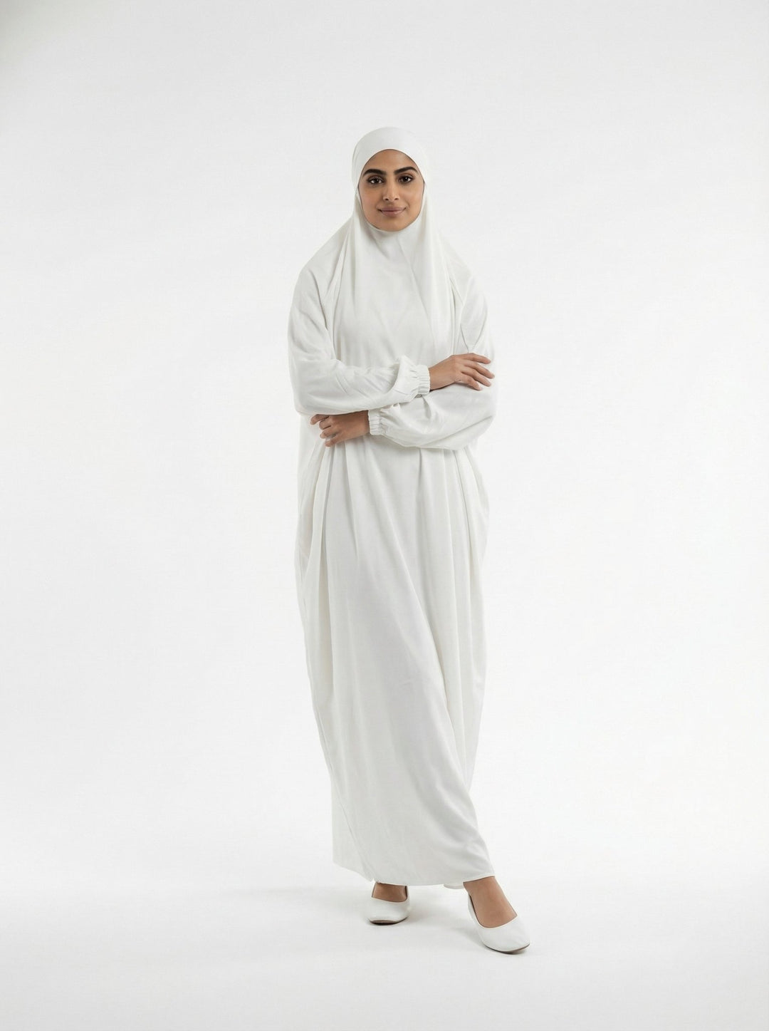 One Piece Jilbab With Niqab - White - Abaya Elegance