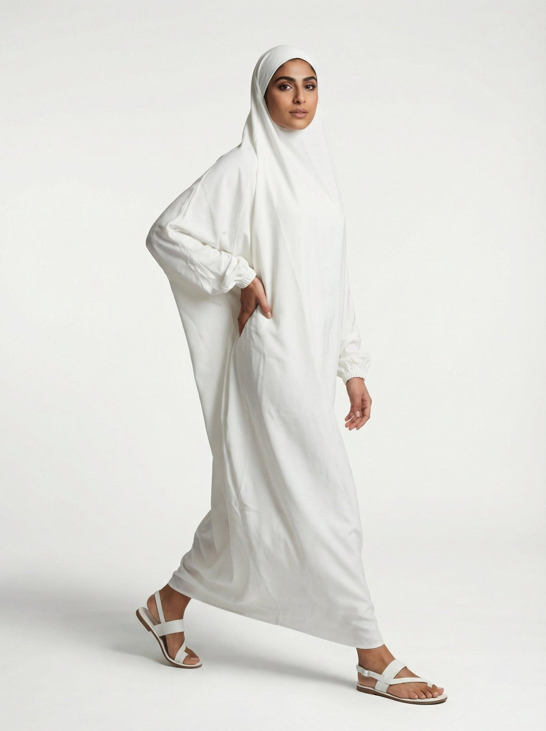 One Piece Jilbab With Niqab - White - Abaya Elegance