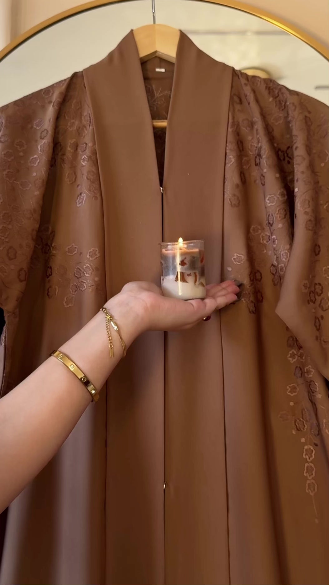 Mocha Brown Embroidered Belted Abaya