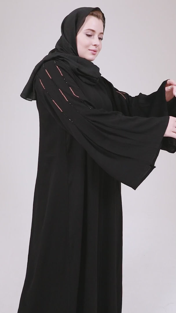 Black Zoom Abaya with Simple Handwork on the Sleeves