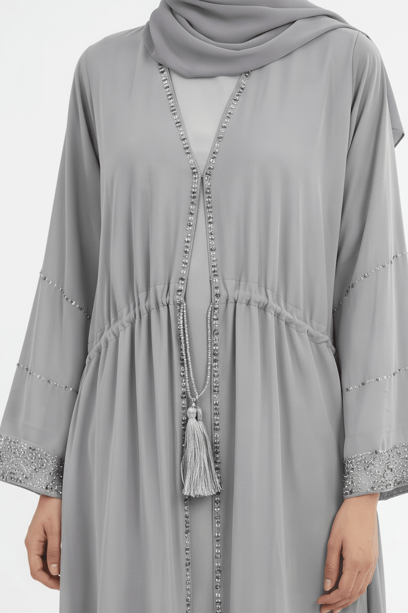 Silver Grace Embellished Abaya - Abaya Elegance
