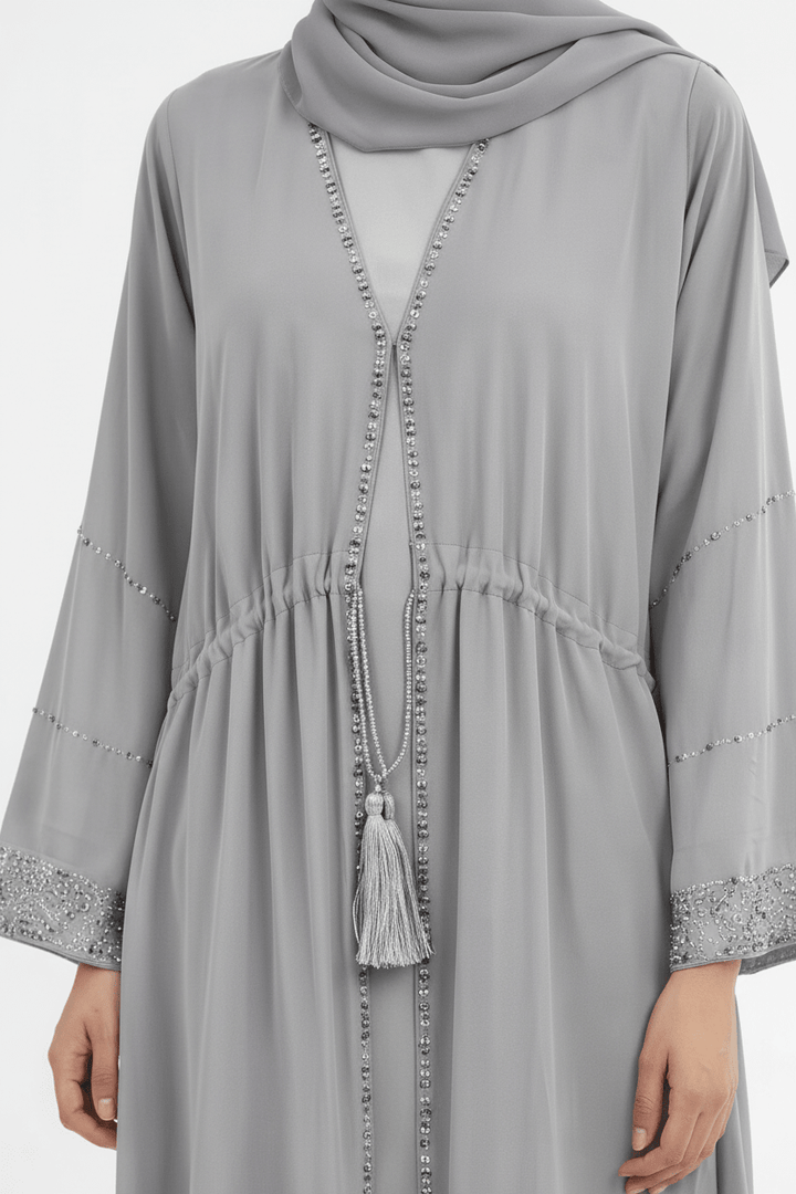 Silver Grace Embellished Abaya - Abaya Elegance