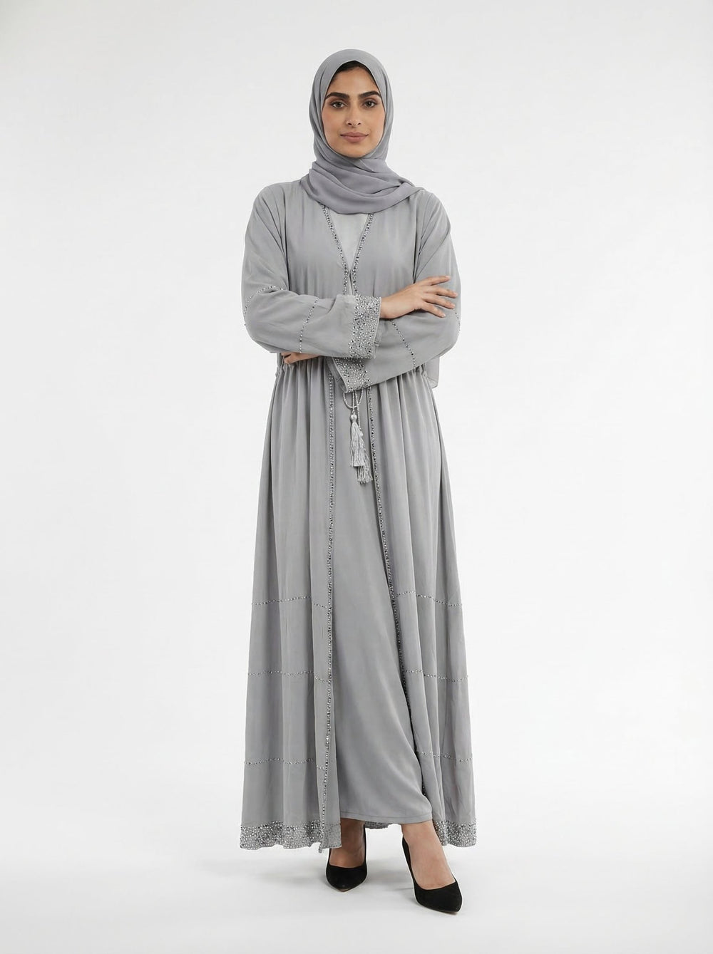 Silver Grace Embellished Abaya - Abaya Elegance