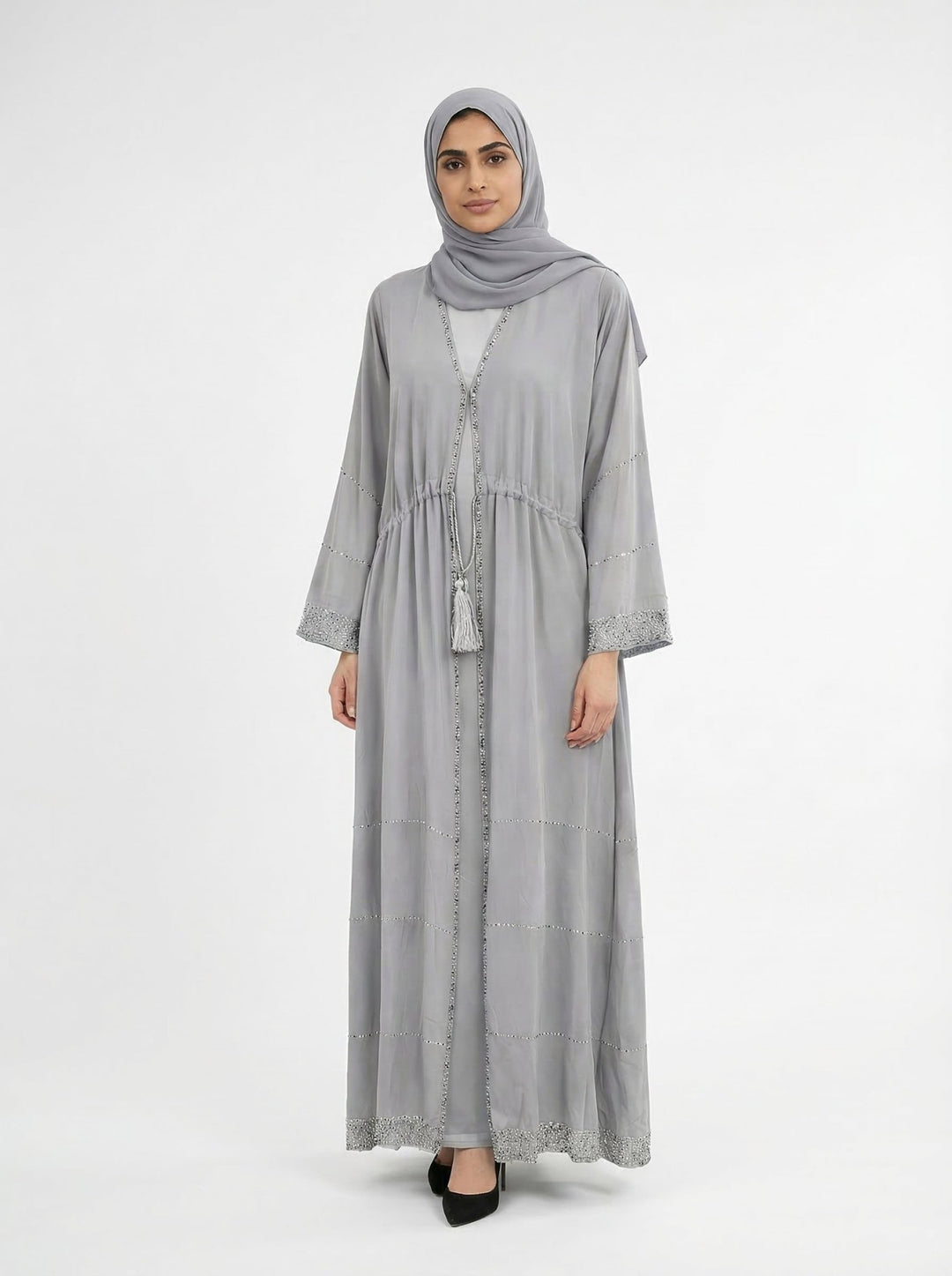 Silver Grace Embellished Abaya - Abaya Elegance