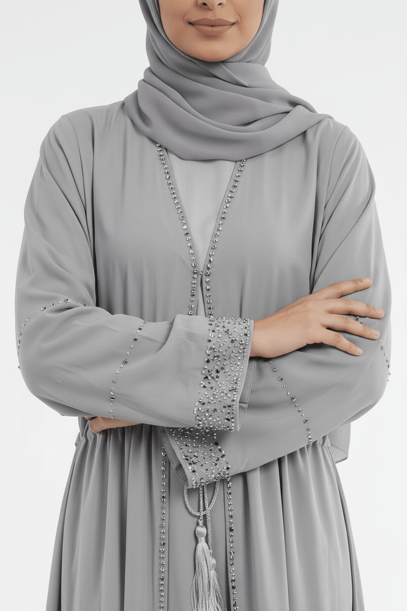 Silver Grace Embellished Abaya - Abaya Elegance
