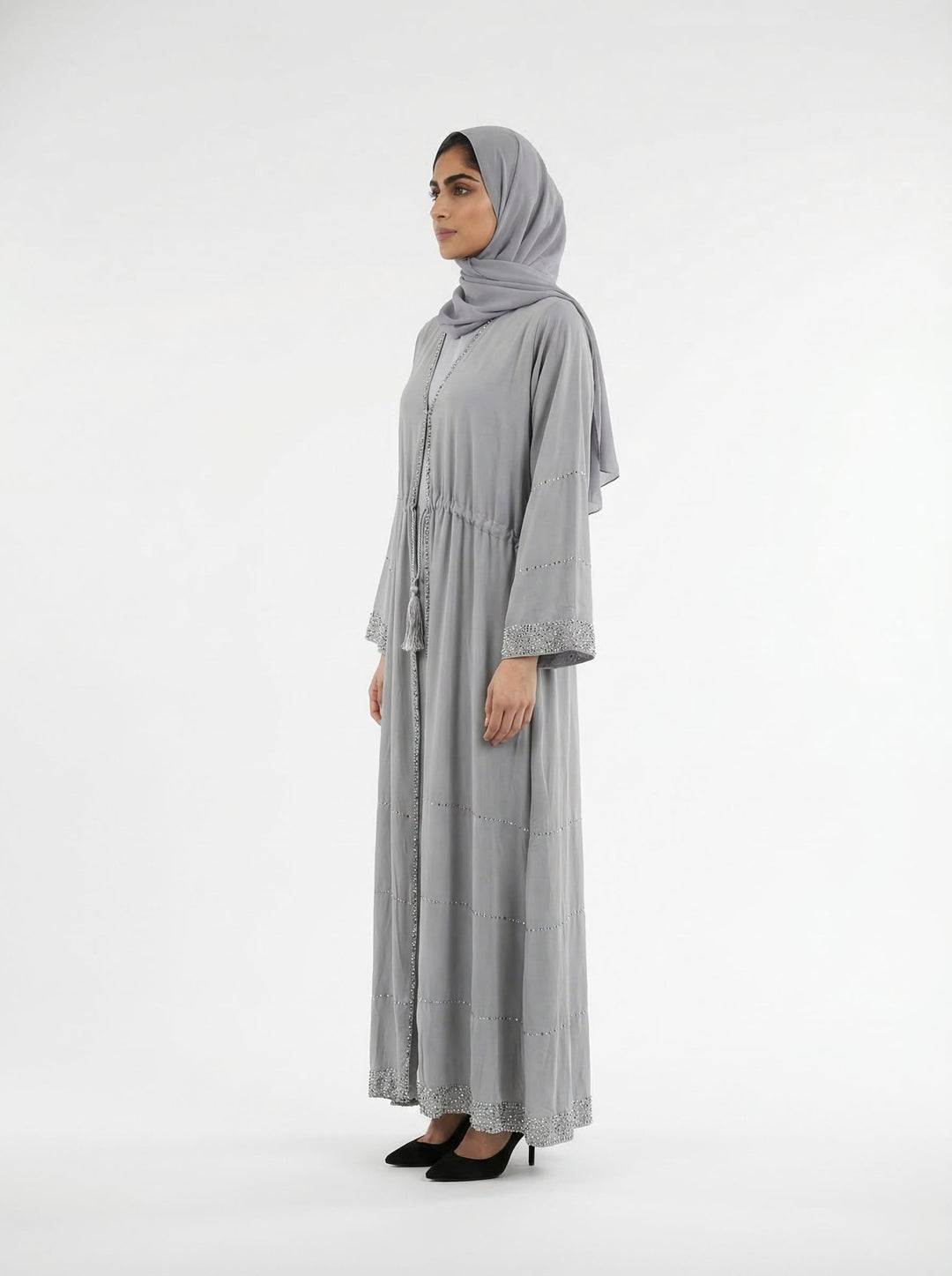 Silver Grace Embellished Abaya - Abaya Elegance